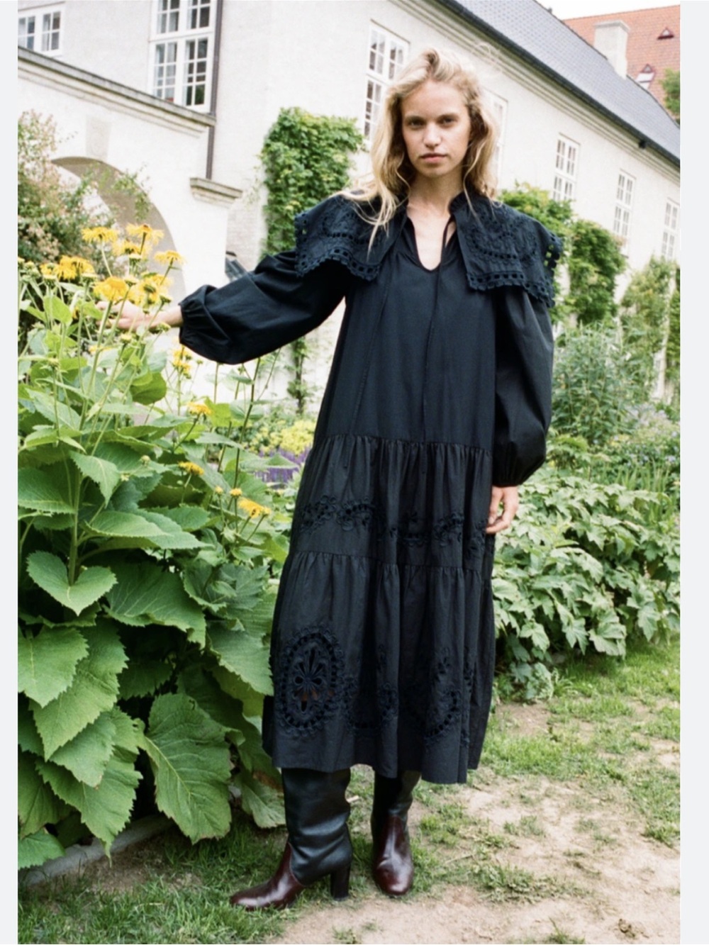Sea New York Santos Eyelet Collar Maxi Dress in Black